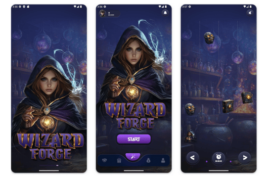Capturas de tela do App Wizard Forge